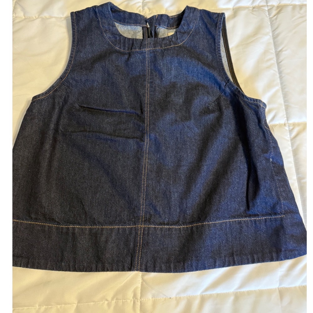 Madewell Denim Top Women 10 Blue Excellent Sleeveless Back Zip Cropped Shell